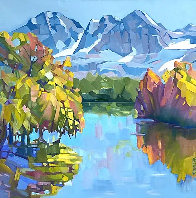 Gieringer Weiher Öl auf Leinwand 100x100cm